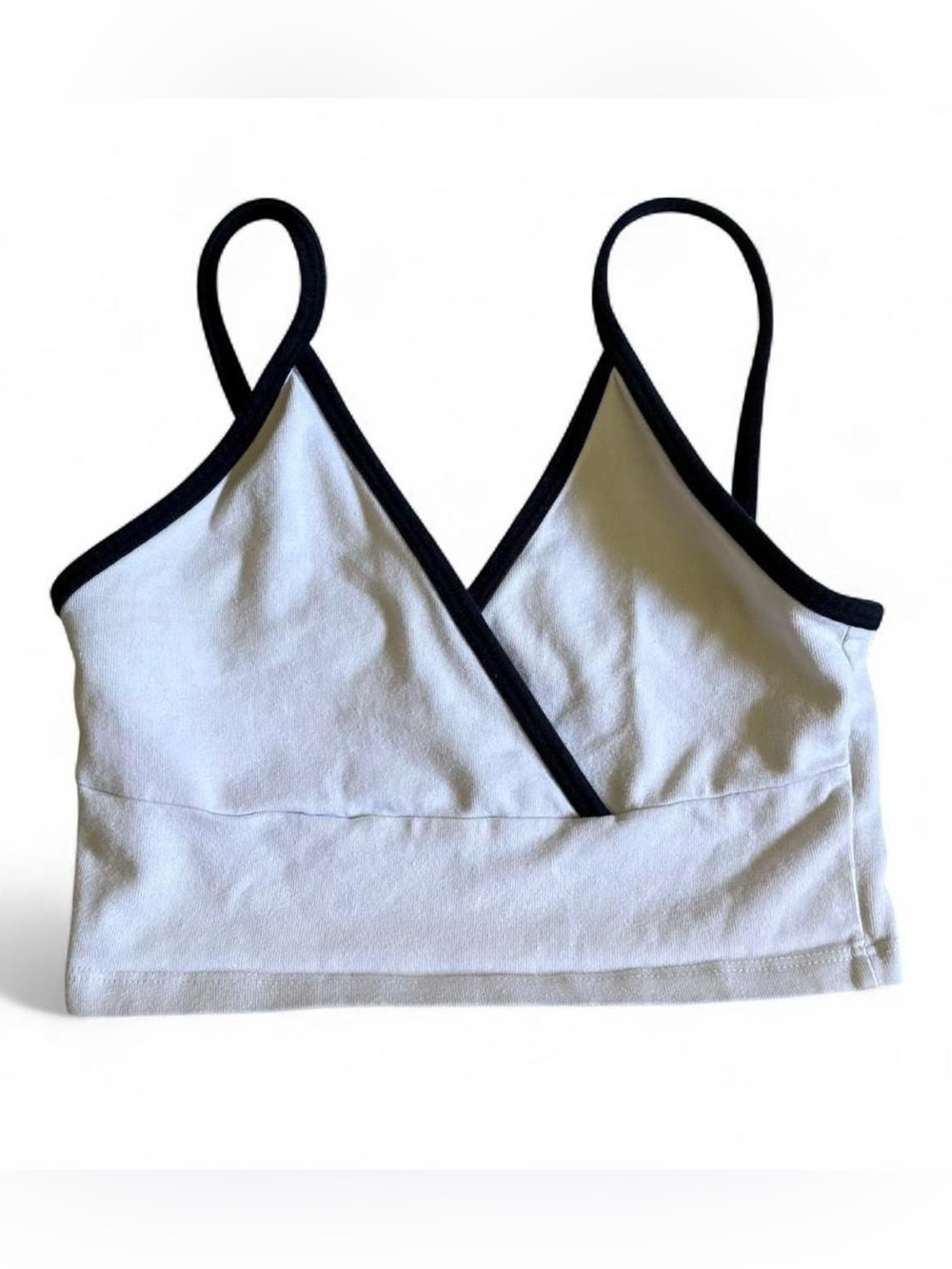 Brandy Melville White Bralette/Cami Crop Top with Navy Trim